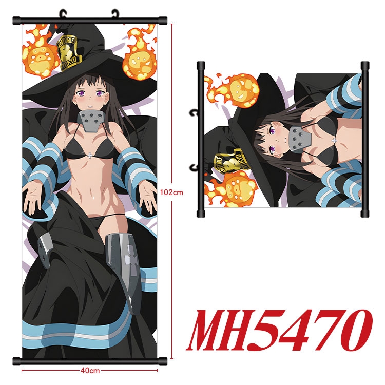 Fire Force Anime black Plastic rod Cloth painting Wall Scroll 40X102CM