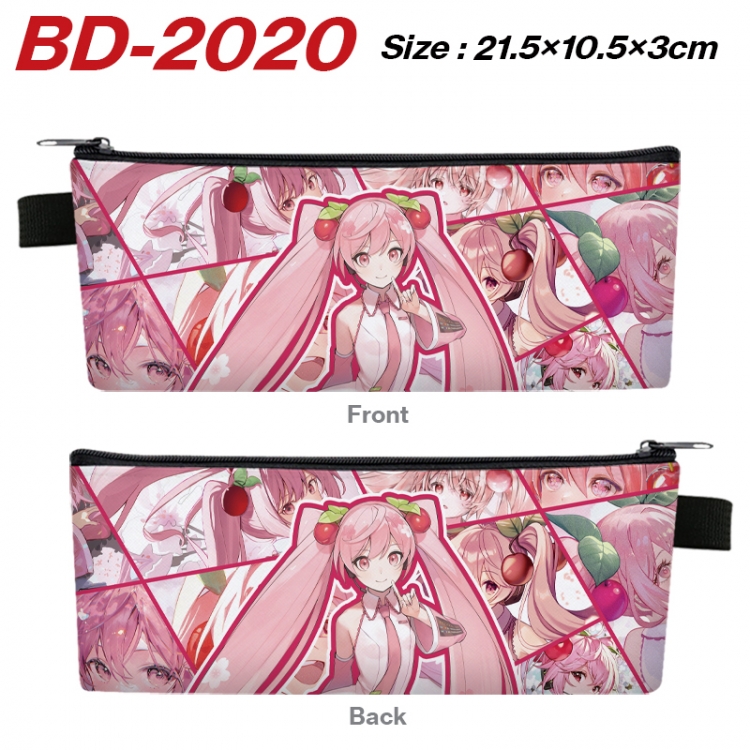 Hatsune Miku Anime PU Leather Zipper Pencil Case Stationery Box 21.5X10.5X3CM BD-2020