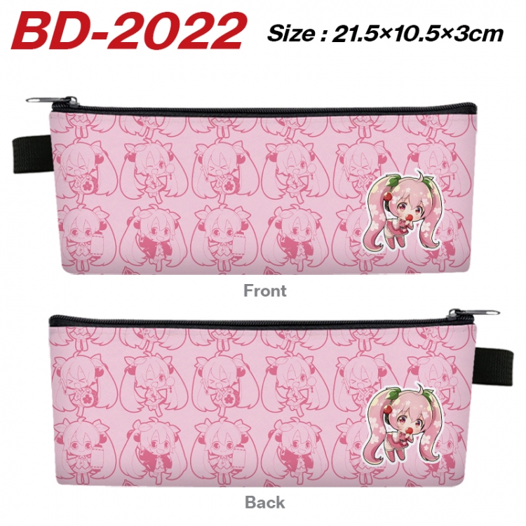 Hatsune Miku Anime PU Leather Zipper Pencil Case Stationery Box 21.5X10.5X3CM   BD-2022