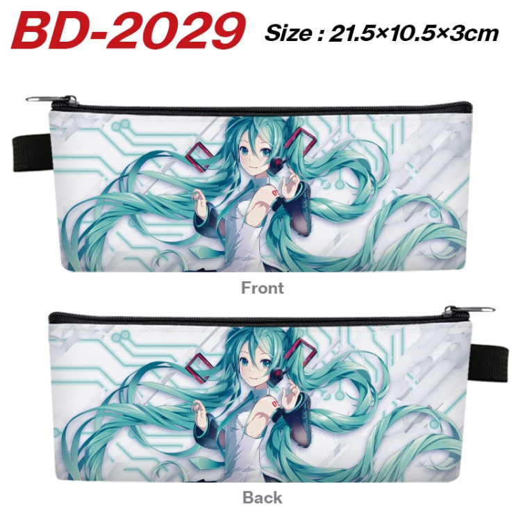 Hatsune Miku Anime PU Leather Zipper Pencil Case Stationery Box 21.5X10.5X3CM BD-2029