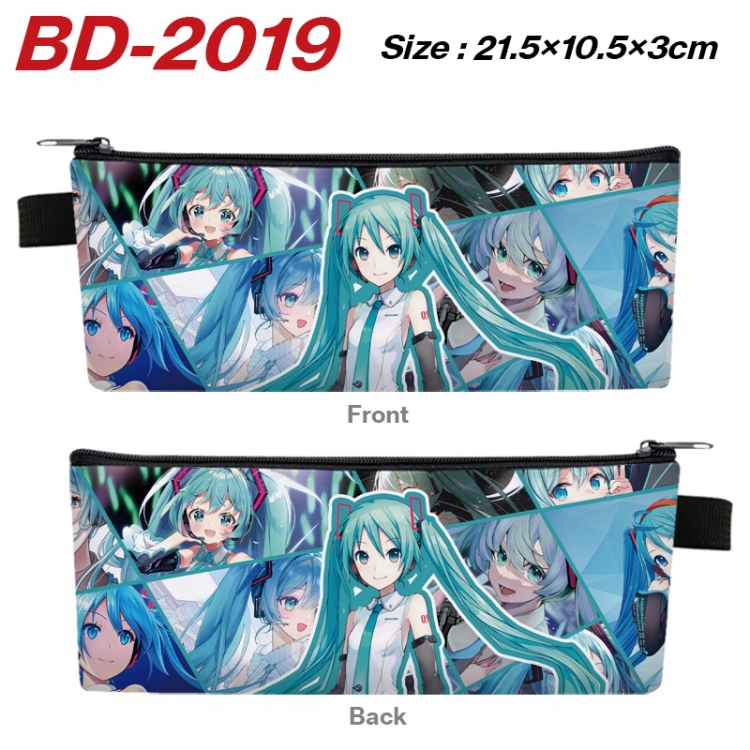 Hatsune Miku Anime PU Leather Zipper Pencil Case Stationery Box 21.5X10.5X3CM  BD-2019