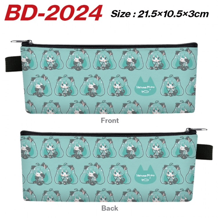 Hatsune Miku Anime PU Leather Zipper Pencil Case Stationery Box 21.5X10.5X3CM  BD-2024