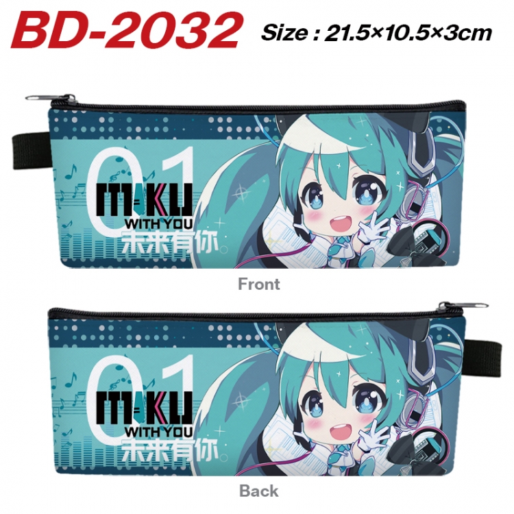 Hatsune Miku Anime PU Leather Zipper Pencil Case Stationery Box 21.5X10.5X3CM BD-2032