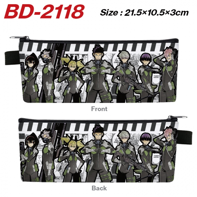 KAIJU NUMBER EIGHT Anime PU Leather Zipper Pencil Case Stationery Box 21.5X10.5X3CM 