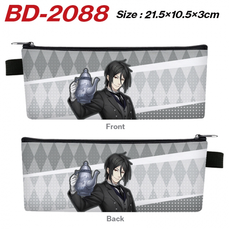 Kuroshitsuji Anime PU Leather Zipper Pencil Case Stationery Box 21.5X10.5X3CM  BD-2088