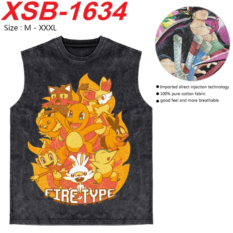 Pokemon Anime pure cotton wash vest T-shirt 250g M-3XL 