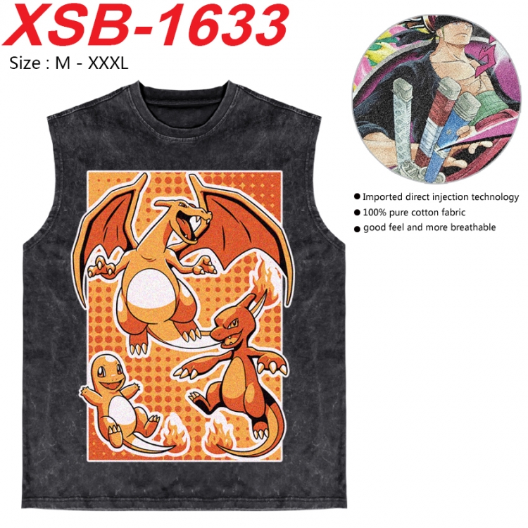 Pokemon Anime pure cotton wash vest T-shirt 250g M-3XL 