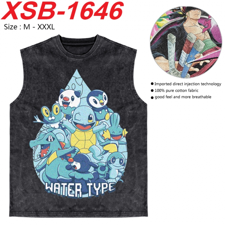 Pokemon Anime pure cotton wash vest T-shirt 250g M-3XL 