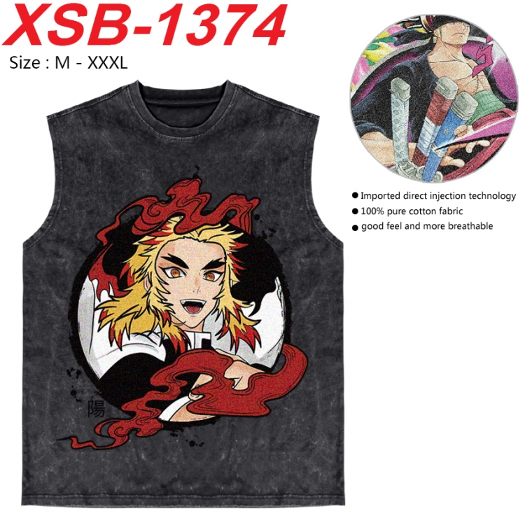 Demon Slayer Kimets Anime pure cotton wash vest T-shirt 250g M-3XL 