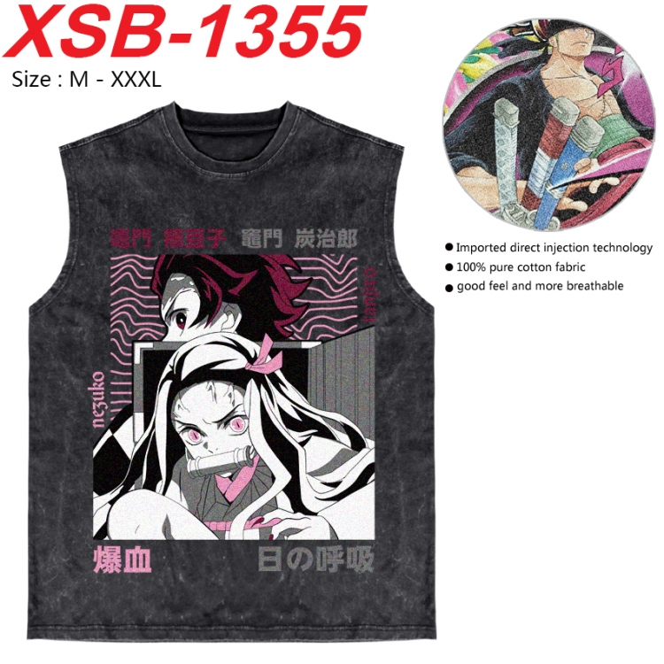 Demon Slayer Kimets Anime pure cotton wash vest T-shirt 250g M-3XL 