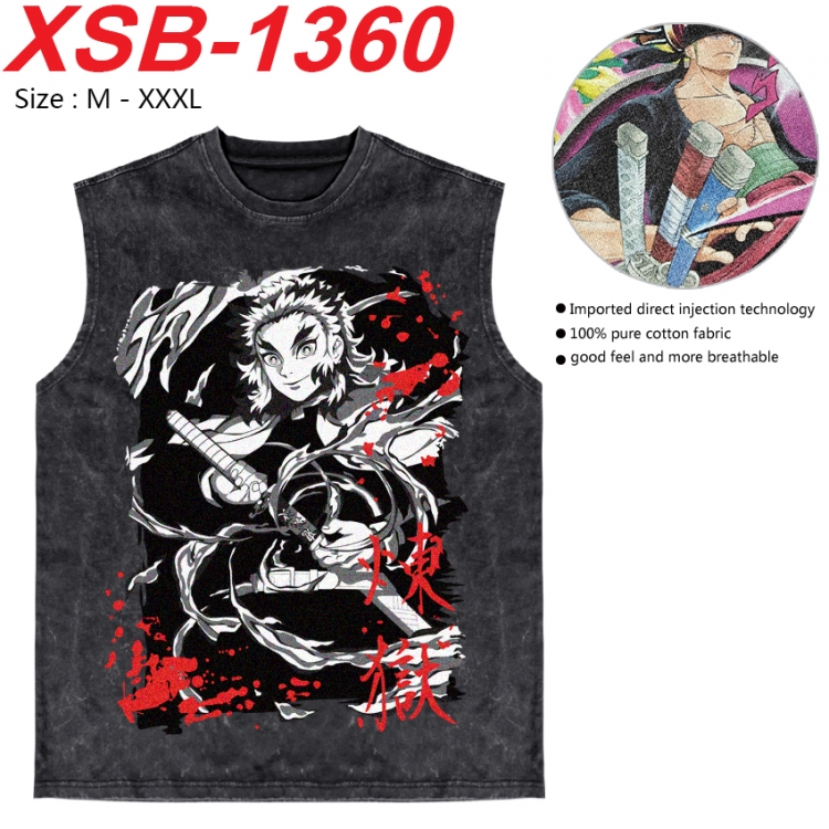 Demon Slayer Kimets Anime pure cotton wash vest T-shirt 250g M-3XL 