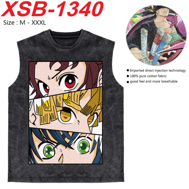 Demon Slayer Kimets Anime pure cotton wash vest T-shirt 250g M-3XL 