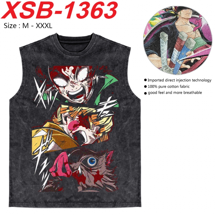 Demon Slayer Kimets Anime pure cotton wash vest T-shirt 250g M-3XL 