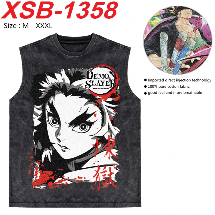 Demon Slayer Kimets Anime pure cotton wash vest T-shirt 250g M-3XL 