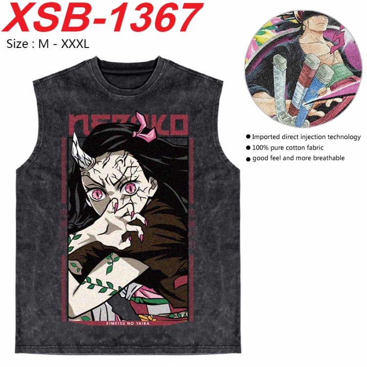 Demon Slayer Kimets Anime pure cotton wash vest T-shirt 250g M-3XL 