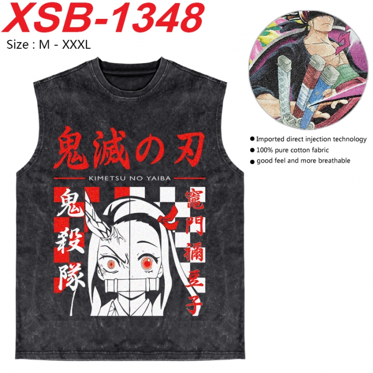 Demon Slayer Kimets Anime pure cotton wash vest T-shirt 250g M-3XL 