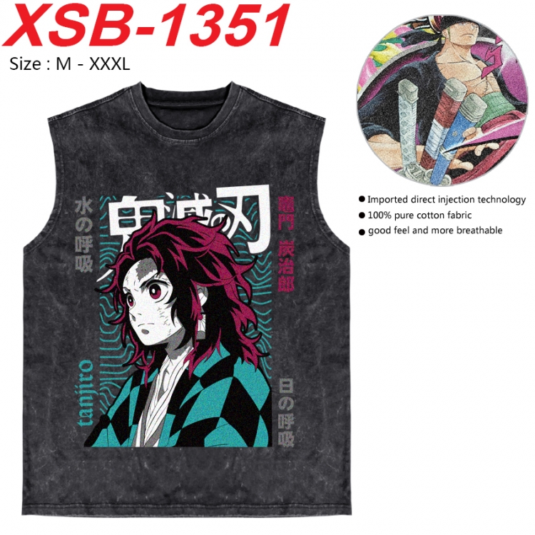 Demon Slayer Kimets Anime pure cotton wash vest T-shirt 250g M-3XL 