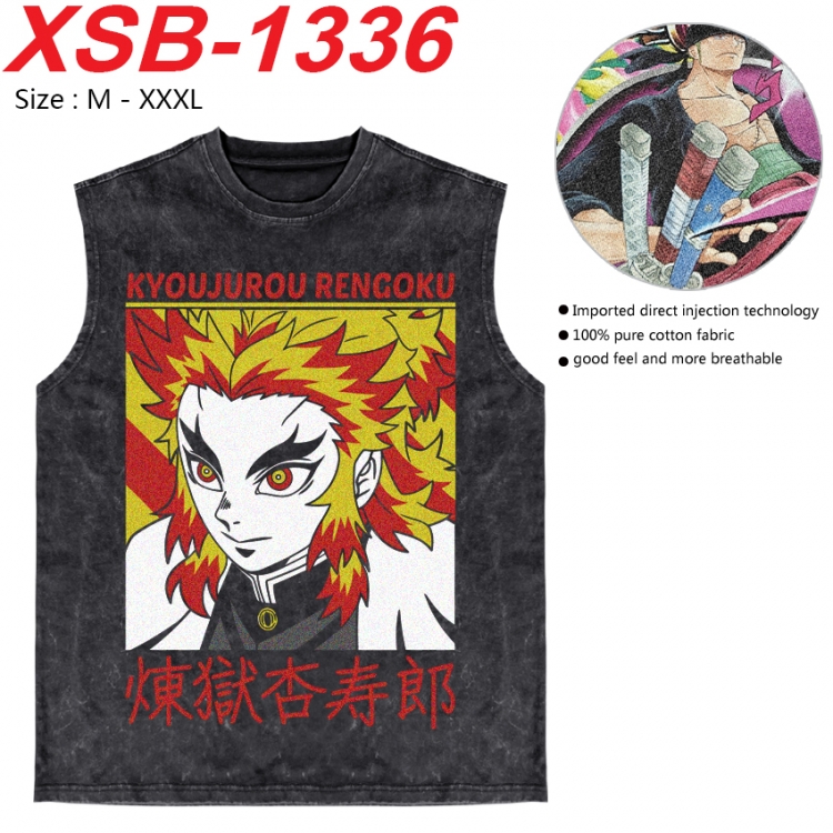 Demon Slayer Kimets Anime pure cotton wash vest T-shirt 250g M-3XL 