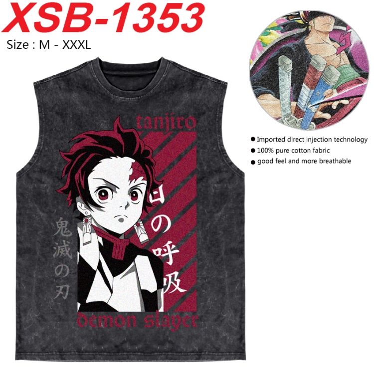 Demon Slayer Kimets Anime pure cotton wash vest T-shirt 250g M-3XL 