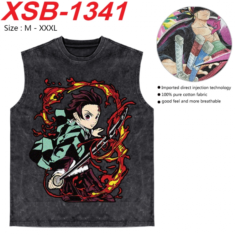 Demon Slayer Kimets Anime pure cotton wash vest T-shirt 250g M-3XL 