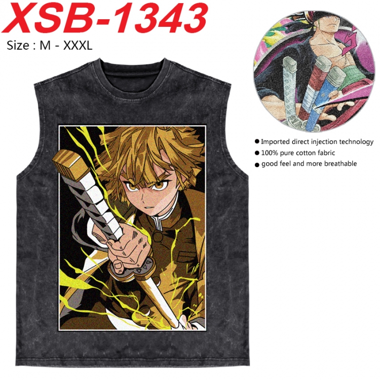 Demon Slayer Kimets Anime pure cotton wash vest T-shirt 250g M-3XL 