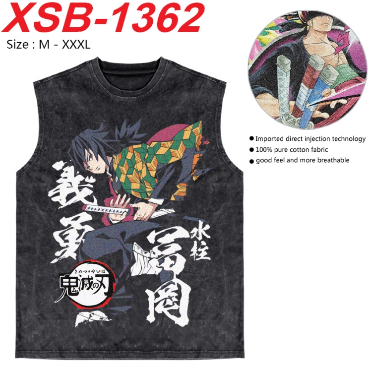 Demon Slayer Kimets Anime pure cotton wash vest T-shirt 250g M-3XL 