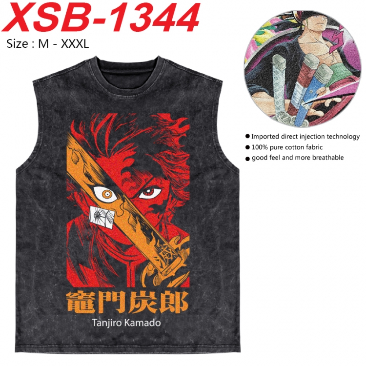 Demon Slayer Kimets Anime pure cotton wash vest T-shirt 250g M-3XL 