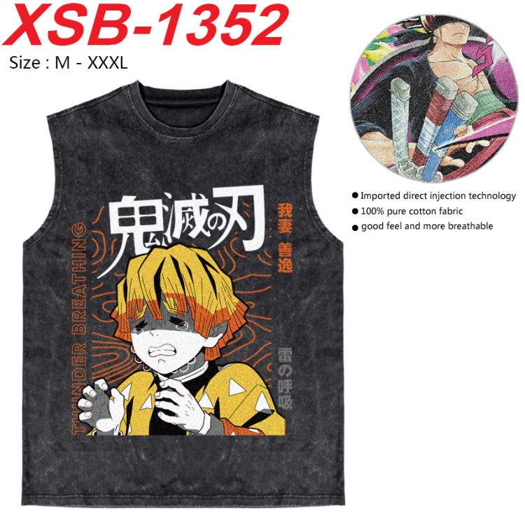 Demon Slayer Kimets Anime pure cotton wash vest T-shirt 250g M-3XL 