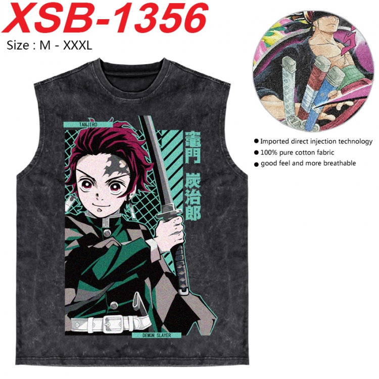 Demon Slayer Kimets Anime pure cotton wash vest T-shirt 250g M-3XL 