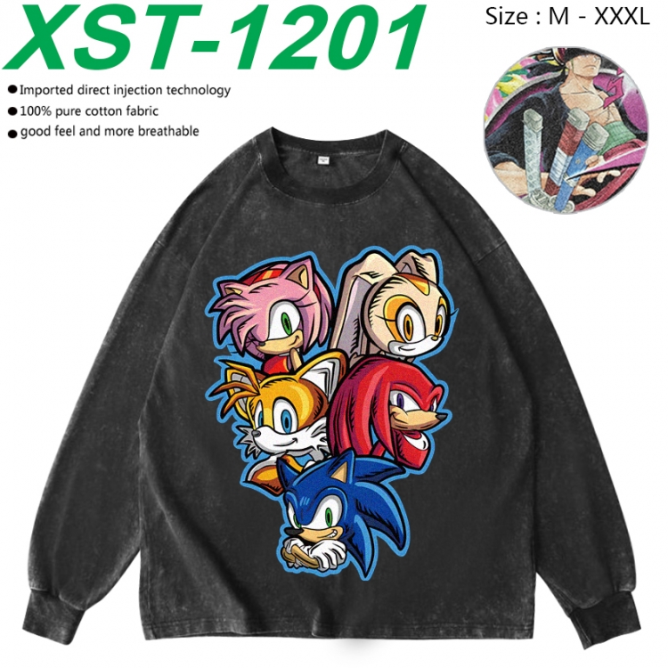 Sonic The Hedgehog Anime washing water pure cotton long sleeved sweatshirt from M to 3XL