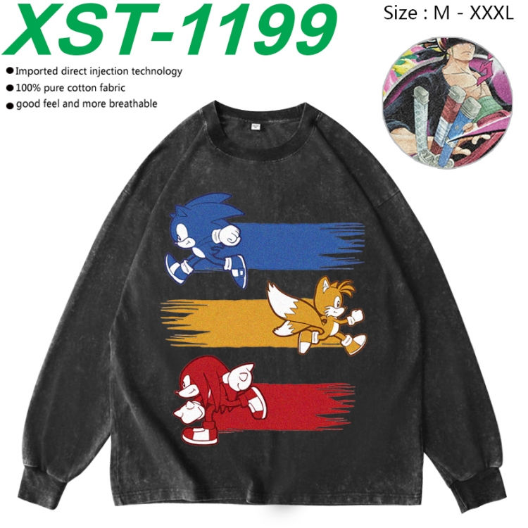 Sonic The Hedgehog Anime washing water pure cotton long sleeved sweatshirt from M to 3XL