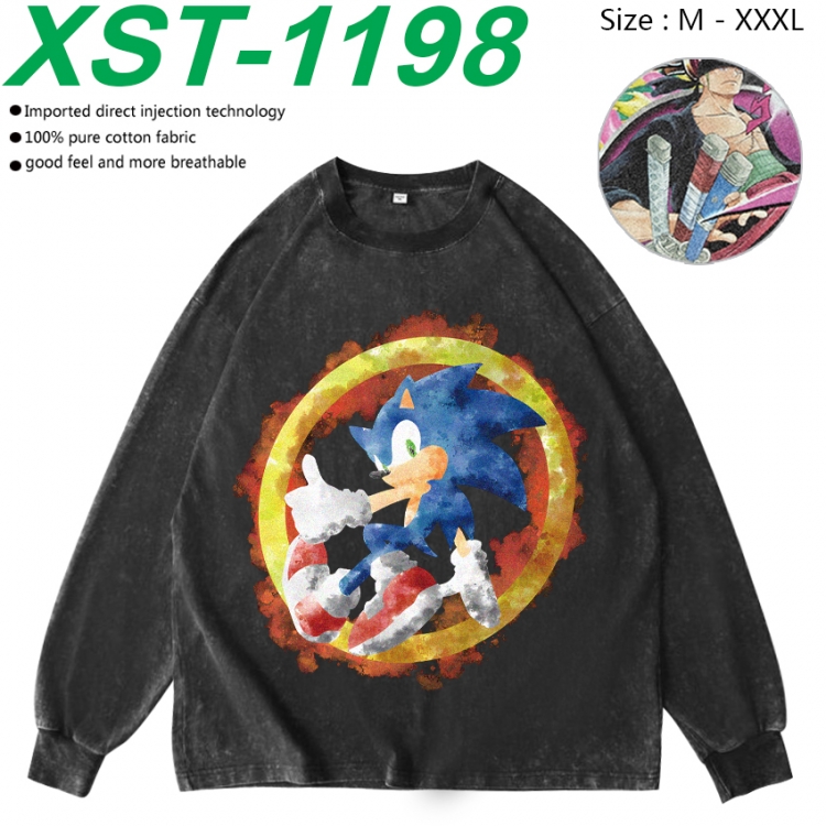 Sonic The Hedgehog Anime washing water pure cotton long sleeved sweatshirt from M to 3XL