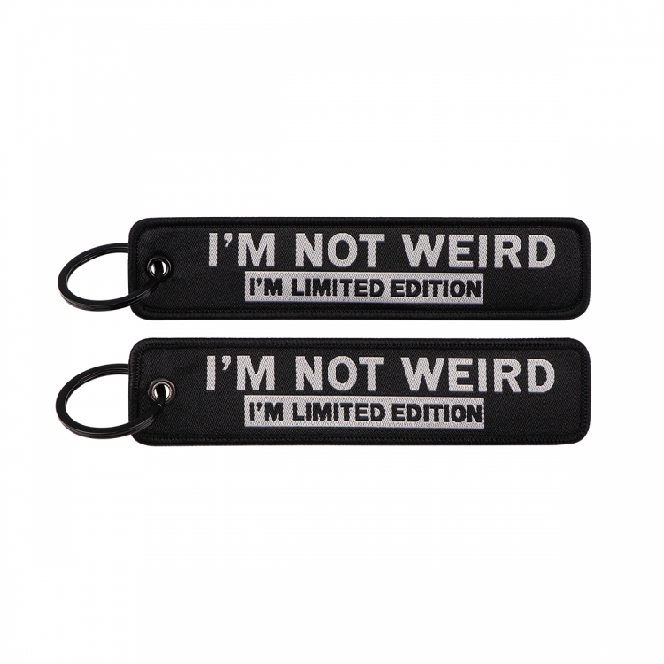 Recorded utterance Double sided color woven label keychain with thickened hanging rope 13x3cm 10G price for 5 pcs