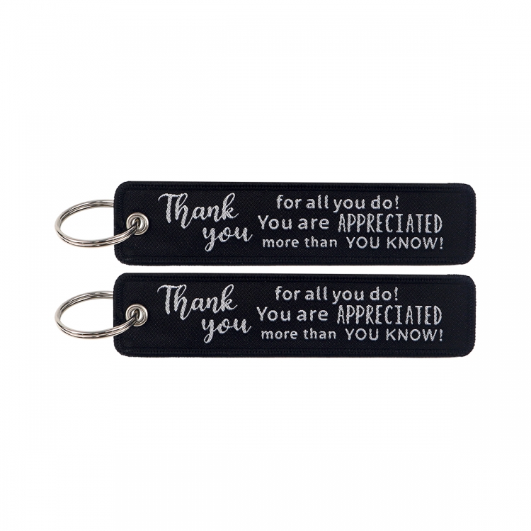 Recorded utterance Double sided color woven label keychain with thickened hanging rope 13x3cm 10G price for 5 pcs