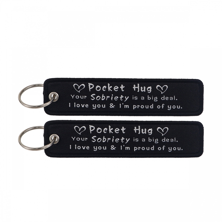 Recorded utterance Double sided color woven label keychain with thickened hanging rope 13x3cm 10G price for 5 pcs