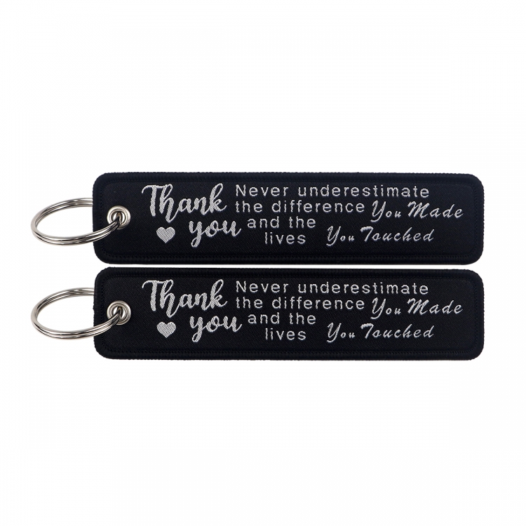 Recorded utterance Double sided color woven label keychain with thickened hanging rope 13x3cm 10G price for 5 pcs