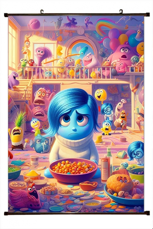 Inside Out 2 Anime black Plastic rod Cloth painting Wall Scroll 60X90CM  T1-8