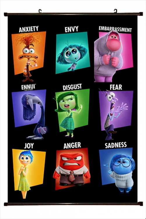 Inside Out 2 Anime black Plastic rod Cloth painting Wall Scroll 60X90CM  T1-18