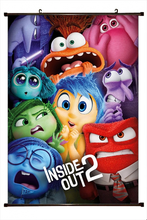 Inside Out 2 Anime black Plastic rod Cloth painting Wall Scroll 60X90CM T1-14