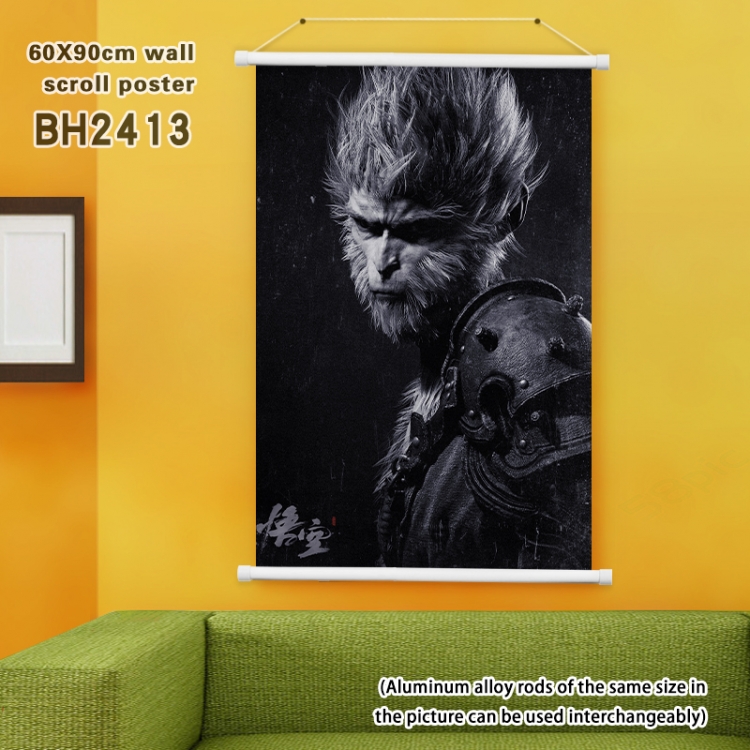 Black Myth Wukong game White Plastic rod Cloth painting Satin cloth Wall Scroll 60X90CM  BH2413