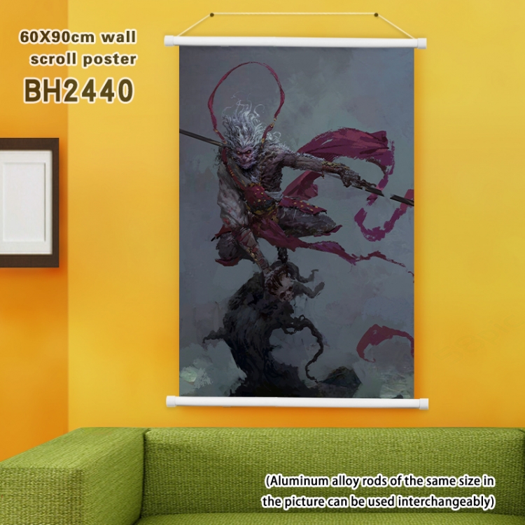 Black Myth Wukong game White Plastic rod Cloth painting Satin cloth Wall Scroll 60X90CM  BH2440