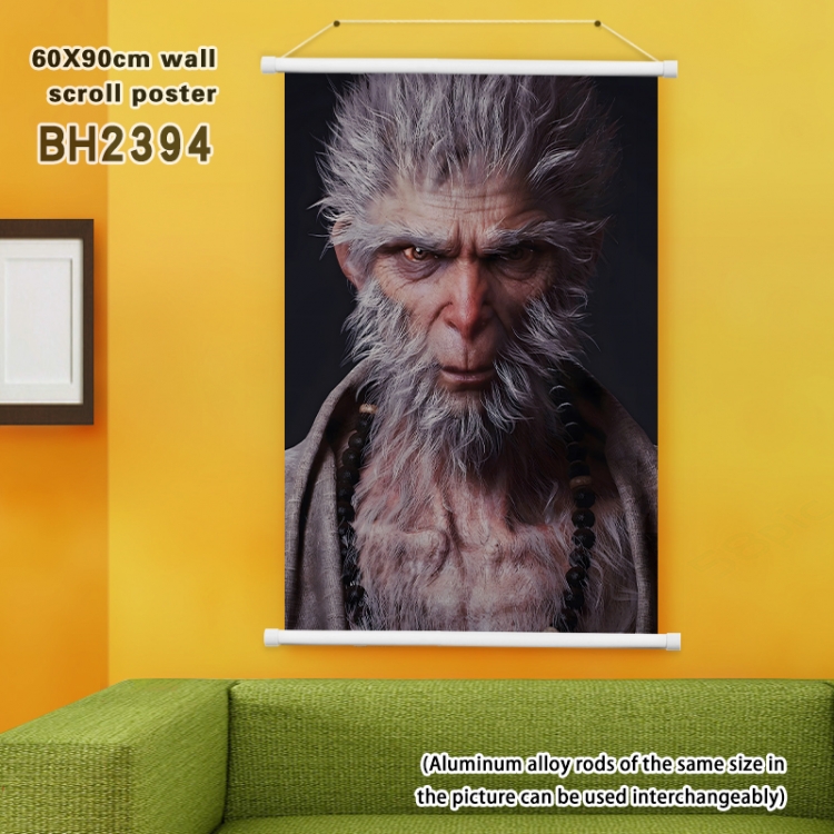 Black Myth Wukong game White Plastic rod Cloth painting Satin cloth Wall Scroll 60X90CM  BH2394