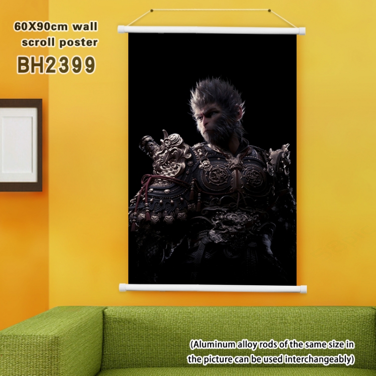 Black Myth Wukong game White Plastic rod Cloth painting Satin cloth Wall Scroll 60X90CM BH2399