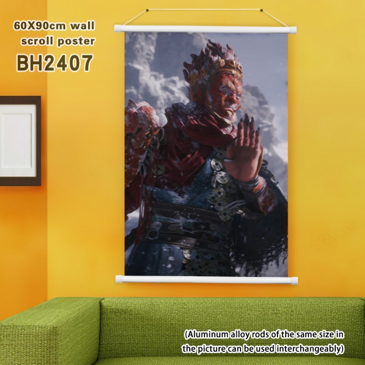 Black Myth Wukong game White Plastic rod Cloth painting Satin cloth Wall Scroll 60X90CM  BH2407