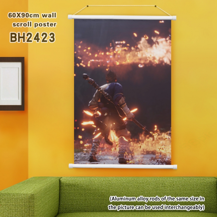 Black Myth Wukong game White Plastic rod Cloth painting Satin cloth Wall Scroll 60X90CM BH2423