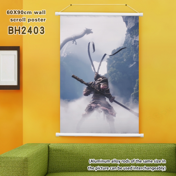 Black Myth Wukong game White Plastic rod Cloth painting Satin cloth Wall Scroll 60X90CM  BH2403