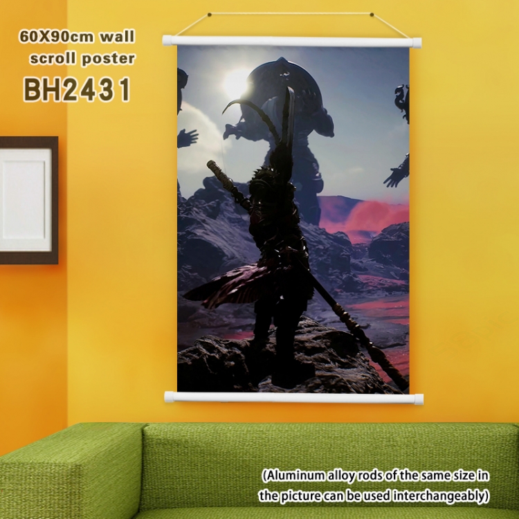 Black Myth Wukong game White Plastic rod Cloth painting Satin cloth Wall Scroll 60X90CM BH2431