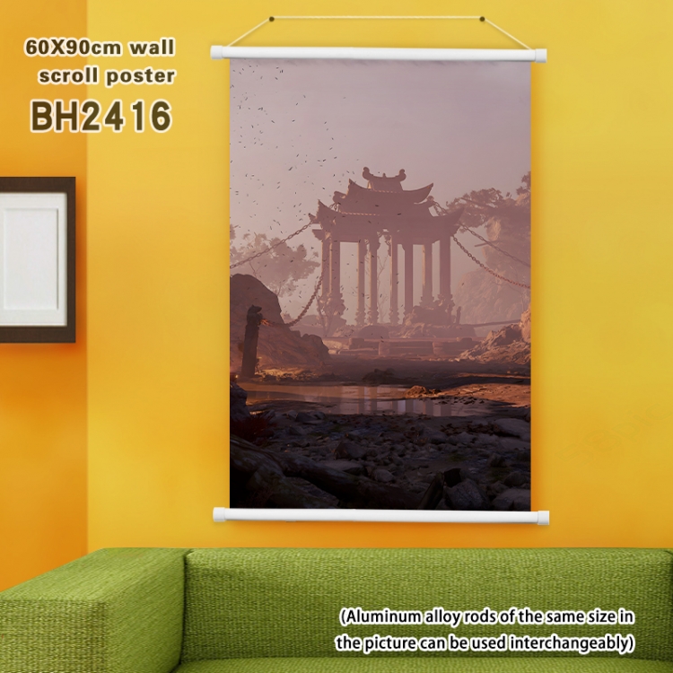 Black Myth Wukong game White Plastic rod Cloth painting Satin cloth Wall Scroll 60X90CM  BH2416