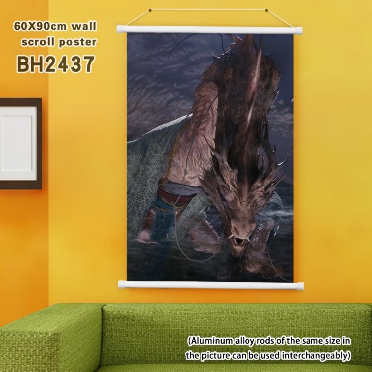 Black Myth Wukong game White Plastic rod Cloth painting Satin cloth Wall Scroll 60X90CM BH2437