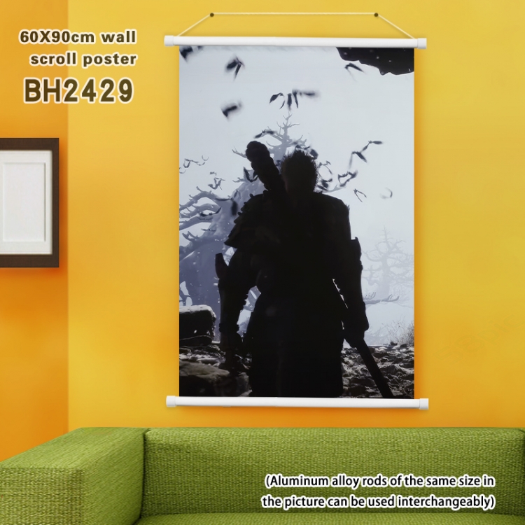 Black Myth Wukong game White Plastic rod Cloth painting Satin cloth Wall Scroll 60X90CM BH2429-